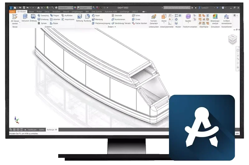 Inventor में CAD+T Engineer Professional: 3D मॉडल के रूप में घुमावदार काउंटर